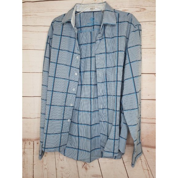 Bugatchi Uomo Men Embroidered Button Up Blue White Dress Shirt RN 99428 - Picture 2 of 12